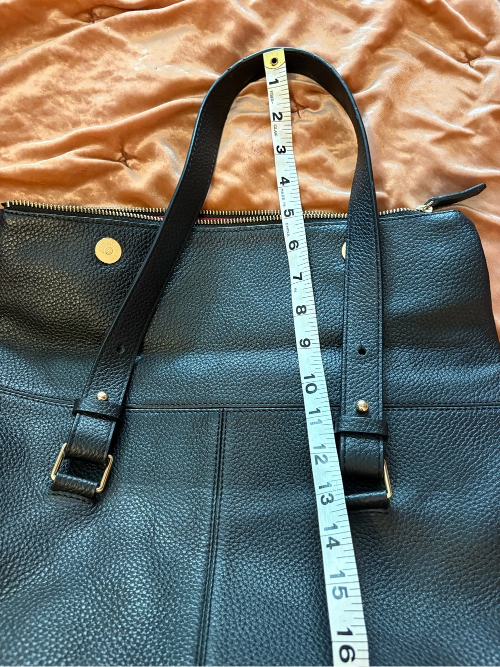 L.L. Bean Black Pebble Leather Shoulder Tote with Gold Plate - Picture 8 of 16